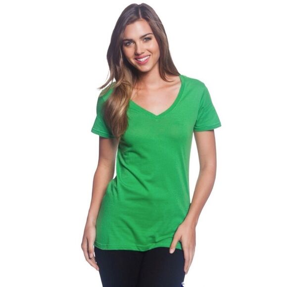 Anvil Ladies Featherweight V Neck Short Sleeve Tee Green Apple Size Extra Small - Picture 1 of 6